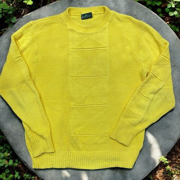 Boundary Waters Vintage Knit Cotton Blend Yellow Crewneck Sweater Men's Size M - Picture 1 of 9